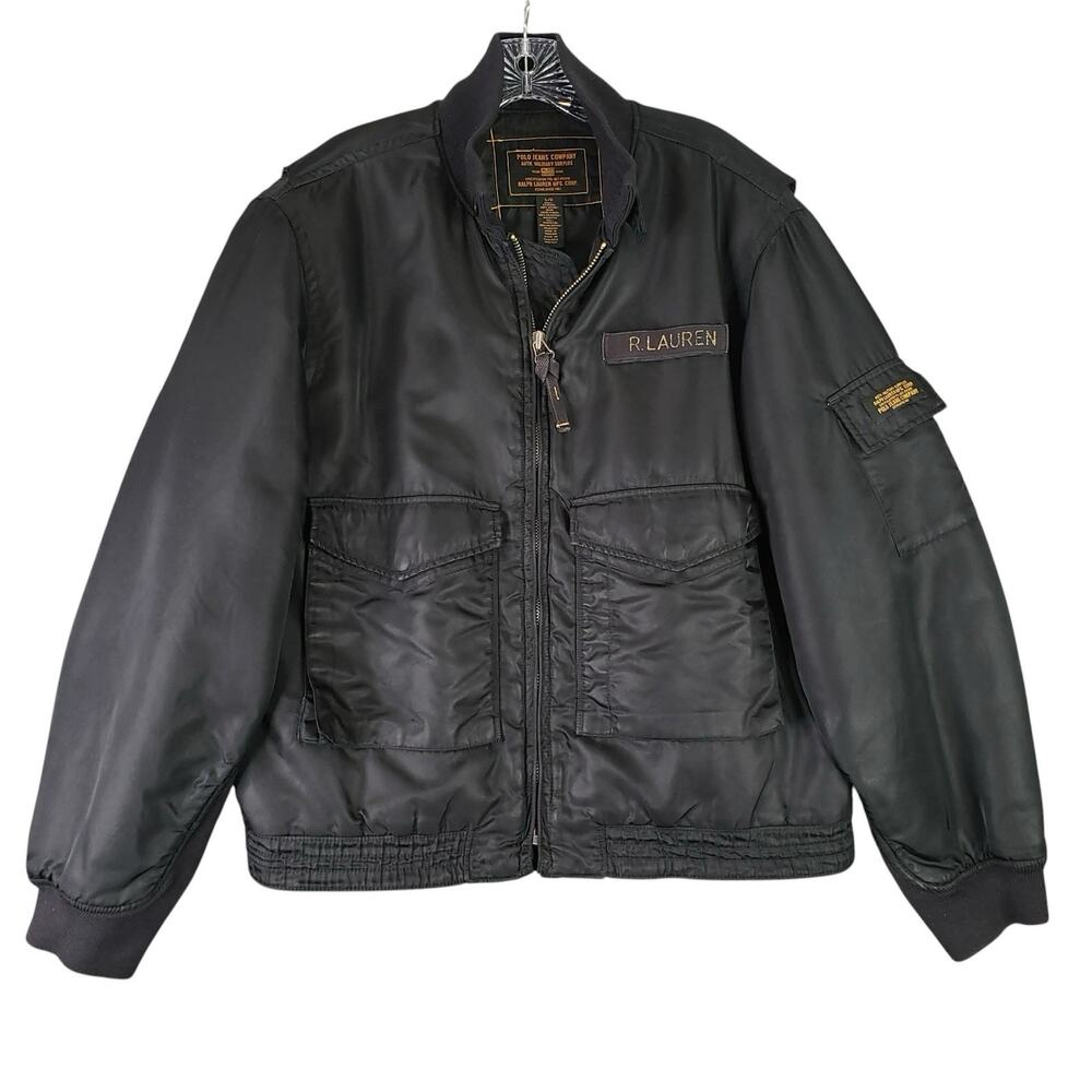 Polo Ralph Lauren Military Surplus Bomber Jacket Pilot Black Mens Large L Zip - Picture 2 of 9